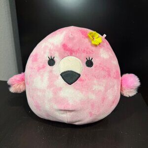 Cookie the Pink Flamingo 8" Squishmallow Plush w/ Gray Beak & Yellow Flower EUC